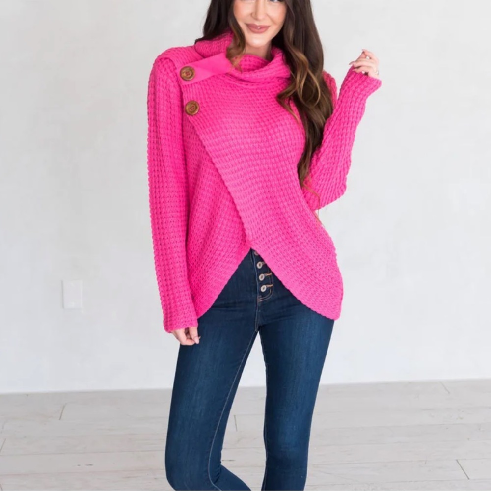 37 BOHO FABULOUS ASYMMETRICAL WRAP SWEATER - Picture 2 of 4
